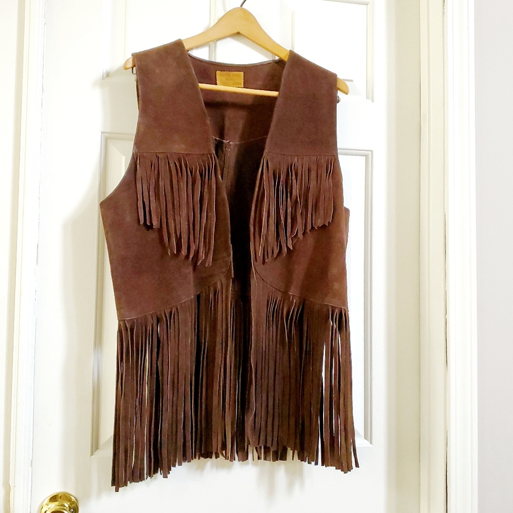 Vintage 1970's Unisex Brown Suede Fringe Vest